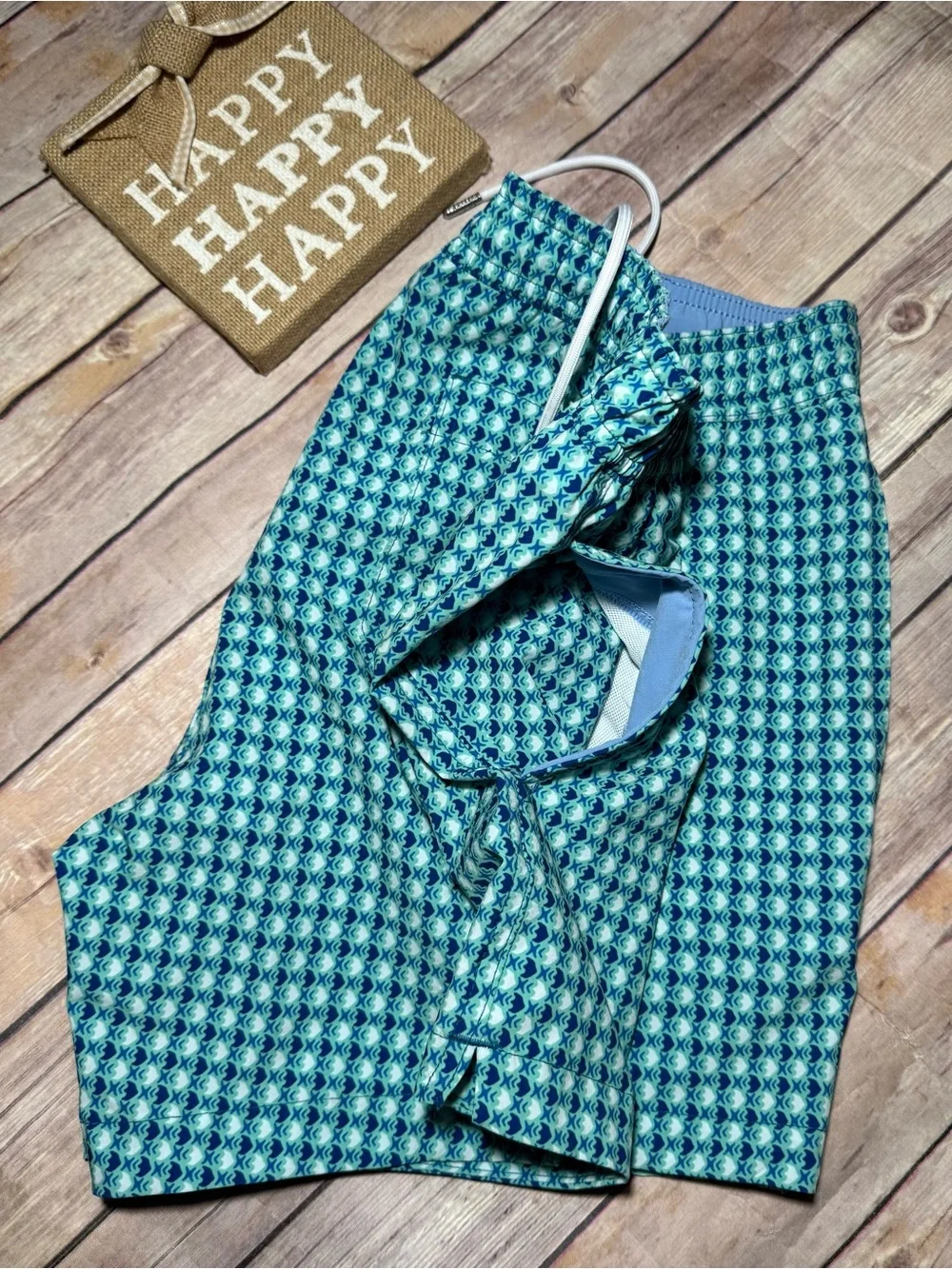 Bonobos Teal and Navy Geometric Swim Trunks Size Small 5in Inseam